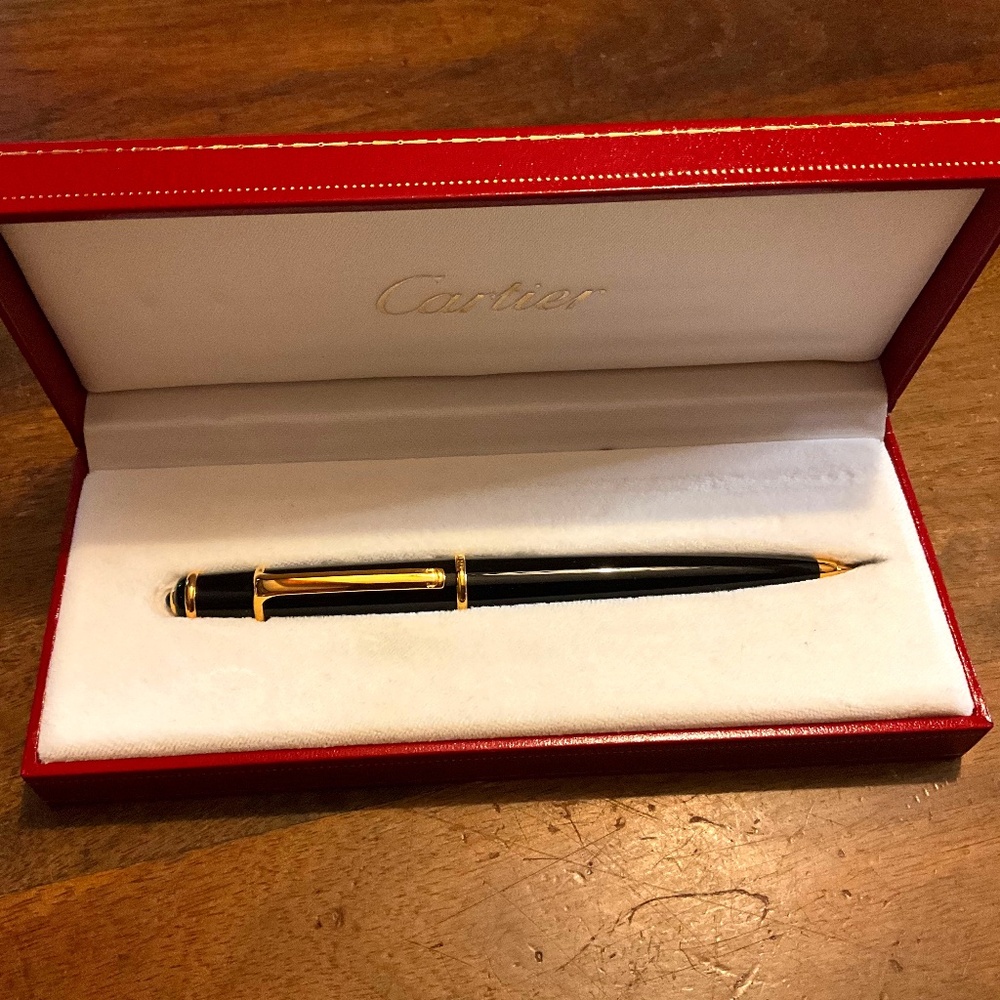 Classic Black and Gold Cartier Pencil w/ Signature Cartier Red Box